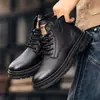 Botas Martin para Hombre, Superficie de Cuero, Botas de Trabajo Resistentes a las Manchas, Estilo de Algodón Simple, Zapatos Casuales de Moda de Caña Alta para Hombre