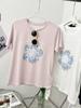 Playera Casual de Algodón Copo de Nieve Adelgazante Estilo Coreano Suave y Cómoda para Mujer, Playera de Moda con Personalidad Holgada con Estampado Floral para Mujer