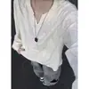 Tan Yan Mi Pluma de Cuervo Negra Bordado Artesanal de Flores en Relieve 3D Estilo Japonés Delgado Ligeramente Holgado Camisa de Muñeca Camisa de Punto