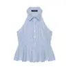 Para Comercio Exterior Europeo y Americano Transfronterizo Ropa de Mujer Aliexpress Más Vendida Verano Simple Versátil Camisa de Tirantes Rayas Azules y Blancas