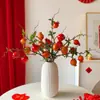 Flor de Romã Arranjo de Flores Artificiais Buquê de Flores Secas Frutas Vermelhas Fruta da Fortuna Sala de Estar Decoração de Ano Novo Arranjo Floral