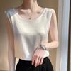 Camisola Sedosa Traje de Mujer con Satén Super Bonito Blanco Cuello Redondo Sin Mangas Camisa Base Top de Verano