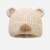 Gorro de Tricô Fofo de Urso Estilo Coreano para Estudantes, Versátil no Outono e Inverno, Faz o Rosto Parecer Menor, Dupla Camada, à Prova de Frio, Quente e Protetor de Orelhas