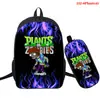 Plantas vs. Mochila con Estampado Digital 3D de Entorno de Juego de Zombis Mochila de Dos Piezas a Todo Color Mochila Escolar para Estudiantes