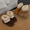 Botas de Nieve Gruesas de Invierno con Cordones y Lazo Más Terciopelo Cálido Piel Sintética Dobladillo Aumentan la Altura Antideslizantes Botas Cortas Zapatos de Algodón