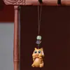 Llavero Colgante de Palo de Rosa Tallado de Dibujos Animados Gato Travieso Sándalo Verde Creativo Mascota Cadena para Teléfono Móvil Colgante Accesorio