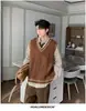 Colete de malha torcido com decote em V, estilo faculdade, outono e inverno, para homens e adolescentes, colete solto da moda coreana