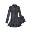Vestido de Manga Larga Plisado con Cuello Polo Pure Desire Hot Girl para Mujer, Traje de Leggings Ajustados Sexy para Cadera, Nicho