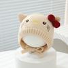 Chapéu de Bebê Super Fofo para Outono e Inverno Desenho Animado Kt Laço Quente Puxador para Meninas Chapéu de Tricô Infantil