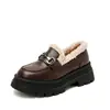 Zapatos de Invierno Mao Mao para Mujer Nuevos Zapatos Pequeños de Cuero Británicos Mocasines de Plataforma de un Solo Paso Forrados de Felpa Lana de Cordero Cálidos Zapatos de Algodón