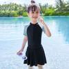 Traje de baño para niñas Poliéster Combinación de colores Deportivo Casual Estilo Coreano Estudiante Manga corta Falda dividida Bañador para aguas termales y playa