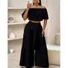 Pantalones anchos nuevos para mujer europeos y americanos 2025, de cintura alta, color liso, ligeramente acampanados, con cordones, fluidos, traje casual