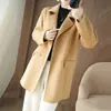 Casaco de Lã 100% Pura Dupla Face Novo Estilo Outono/Inverno 2026 para Mulheres, Comprimento Médio, Estilo Coreano, Gola de Terno, Jaqueta Elegante Versátil