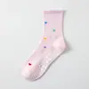 Meias de Yoga Meias Esportivas para Meninas Meia até a Panturrilha Cheias de Corações Flores Pequenas Carinhas Felizes Cerejas Profissionais Antiderrapantes Meias de Pilates