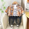 Camisa de Cuadros para Niños Primavera y Otoño Ropa para Niños Camisa para Bebés y Niños 1 Año 3 Otoño Ropa Casual Conjunto de Tres Piezas