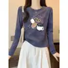 Camiseta feminina de algodão puro com manga longa e design estiloso, top tie-dye azul versátil, nova moda outono 2026