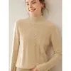 Suéter de Cachemira Grueso de Color Sólido con Cuello Medio Alto de Tres Capas para Mujer, Camiseta Base de Punto de Moda con Trenzado de Cable, Nuevo para Otoño e Invierno