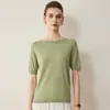 Suéter de Lana 100% Pura Merino Finamente Hilada para Mujer, Cuello Redondo, Suéter Básico de Punto de Manga Corta, Top Versátil, Sin Costuras