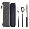 Set de cuchara, tenedor y palillos de acero inoxidable 304, estilo coreano, portátil, vajilla para exteriores de tres piezas, cuchara, tenedor, puede agregar logotipo
