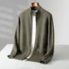 Suéter Cardigan Gola Alta Outono e Inverno Jaqueta com Zíper Masculina Outono e Inverno Retrô Solta Casual Malha Marca Tendência Suéter