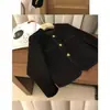 Chaqueta Francesa Versátil de Manga Larga de Alta Gama Estilo Pequeño Fragante Petite Corta Ajustada Estilo Suave Chaqueta Negra de un Solo Botón