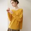 Estilo perezoso sensación relajada sin costuras de un solo hombro suéter de cachemira pura para mujer delgado suéter base de punto suelto pullover