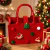Bolsa tote de feltro em vermelho e verde natalino com estampa de desenho animado, bolsa para embrulho de presente de feriado, bolsa para guardar doces, atacado