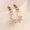 Brincos de Joias Coreanas Pequenos Estilo Fragrância Dama Pérola Diamante Flor de Cinco Folhas Brincos Brincos Estilo Coreano Mulheres