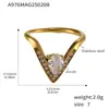 Anillo de acero inoxidable Enigma con forma de V, diamante 5A, circonita, apertura lateral, ajustable, no se decolora, moda, lujo, anillo para dedo de comida
