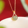 Yuebao Joyería Jade Hetian Natural Plata de Ley S925 Chapado en Oro Sodalita Bolsa de la Suerte Cuentas Redondas Joyería de Lujo Ligero Diseño de Moda Colgante
