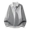 Otoño 2026 Nuevo Estilo Americano High Street Sudadera con Cuello de Camisa Falsa de Dos Piezas para Hombre Talla Grande Casual Manga Larga Top Polo