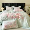 Sin pelusa~ Juego de cuatro piezas engrosado para otoño e invierno, algodón de fibra larga, cepillado, con estampado digital de estilo pastoral, juego de ropa de cama de algodón puro