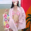 Cubo Arcoíris Reductor de Edad Mágico Cuadros Rosas Lindo Puro Deseo Traje de Baño para Mujer Bikini de Busto Pequeño con Cuello Halter Dopamina