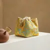 Bolsa de almacenamiento tejida de algodón y lino engrosada, bolsa para tetera, bolsa de tela portátil estilo chino resistente a caídas, adecuada para una tetera y cuatro tazas de té