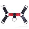 Ropa de restricción de cuero PU negra y roja directa de fábrica, cuero con tachuelas, correa de pecho para hombre de coqueteo, accesorios de ropa de correa de restricción