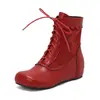 Botas Casuales con Volantes Estilo Coreano de Tacón Medio con Estampado de Encaje Botines Cortos con Cordones Botas 40-50 Botas de Exportación