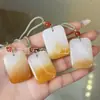 Colgante de Paz "Dulce de un Bocado" de Jade Dorado de Xinjiang, Colgante de Gota de Agua Color Dulce de Jade Blanco de Seda Dorada para Hombres y Mujeres
