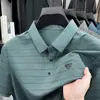 Nueva Camiseta de Manga Corta de Seda Helada para Hombre de Verano, Casual de Negocios, Elástica, Anti-Arrugas, Transpirable, Delgada, Polo Superior para Hombre