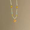 Collar de cuentas de estrella de mar naranja con diseño de mar naranja al atardecer, estilo vacacional costero, nuevo estilo, personalidad, dulce cadena de nicho.