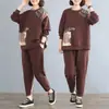 Traje de dos piezas para mujer de talla grande más de 200 kg para madres de mediana edad y mayores, chica rellenita, primavera y otoño, pantalón largo holgado