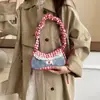 Lindo Bolso de Hombro de Mezclilla a Cuadros Rojos - Bolso Hobo Kawaii con Adorno de Encaje y Detalle de Botón de Cereza para Mujeres y Niñas