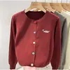 Cárdigan de punto redondo para mujer con bordado de cachorro gris, colección otoño/invierno 2026, botones de colores, corte holgado, suéter, prenda de abrigo de moda