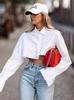 Roupas Europeias e Americanas da Amazon Primavera e Verão 2025 Novas Blusas Finas de Manga Longa com Design Curto que Mostra a Barriga Camisas Brancas