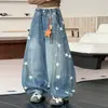 Pantalones vaqueros anchos para niña, estampado de estrellas, casual, para el otoño de 2026, estilo "Dad Pants" holgado para niños mayores
