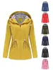 2025 Estilo Nuevo Europeo y Americano Impermeable de Manga Larga Longitud Media Cortavientos Impermeable con Capucha para Mujer Ropa para Mujer de Talla Grande Transfronteriza con Rayas
