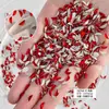 Decoraciones Rojas Chinas Mixtas para Uñas, Mini Pedrería Brillante Serie Roja de Año Nuevo con Parte Trasera Plana, Accesorios Irregulares para Uñas Forma de Ojo de Caballo