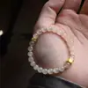 Montanha da Primavera Espera Pulseira Estilo Chinês com Contas de Transferência Dourada de Calcedônia Natural Clara