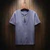 2025 Comercio Exterior Transfronterizo Camiseta Casual de Moda para Hombre Talla Grande Algodón-Lino Imitación Manga Corta Color Sólido Estilo Chino Fábrica de Camisetas