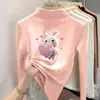 Ropa interior básica para niñas con forro polar de otoño e invierno, camiseta de manga larga cepillada para niños, cuello semi-alto, top cálido para niños mayores