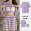 Pijama Feminino de Verão 2026 Novo Estilo Manga Curta Plus Size com Bojo Embutido, Adequado para Usar Fora
